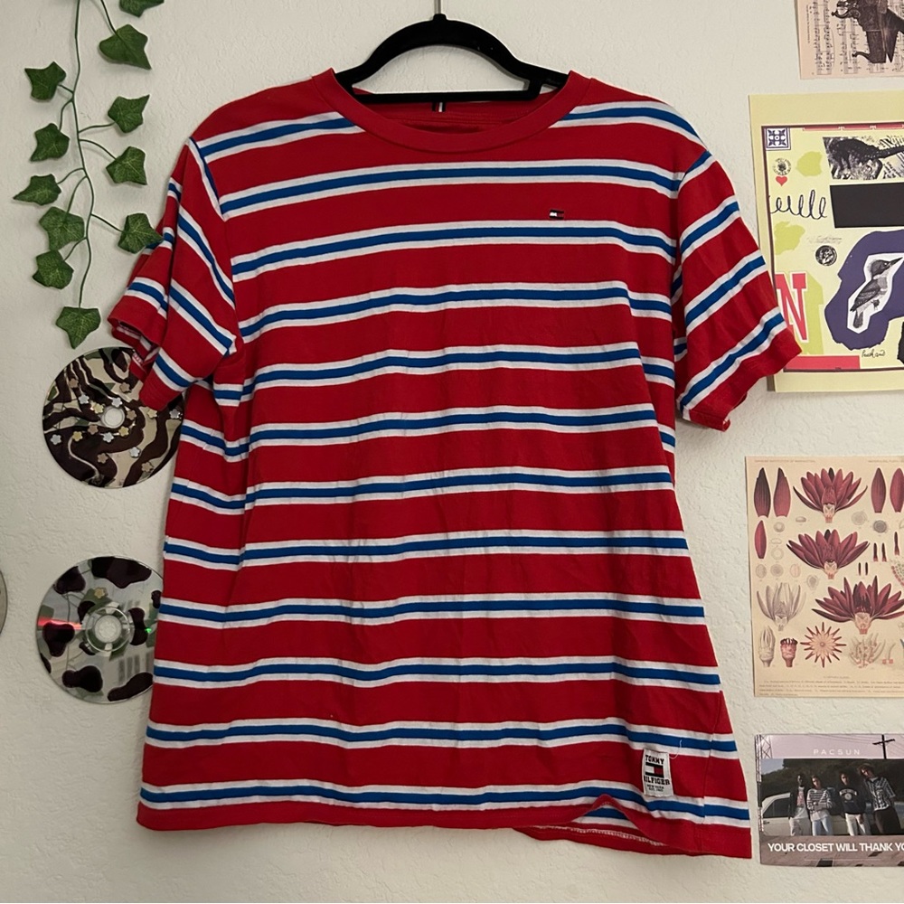 Vintage Red Blue White Striped Tommy Hilfiger Graphic Shirt